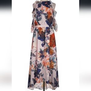 Chic Floral Maxi Dress in Blue and Orange